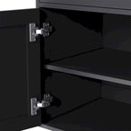 Mobile porta TV da fattoria nero e noce scuro con scaffali e ante in vetro per TV da 70 pollici