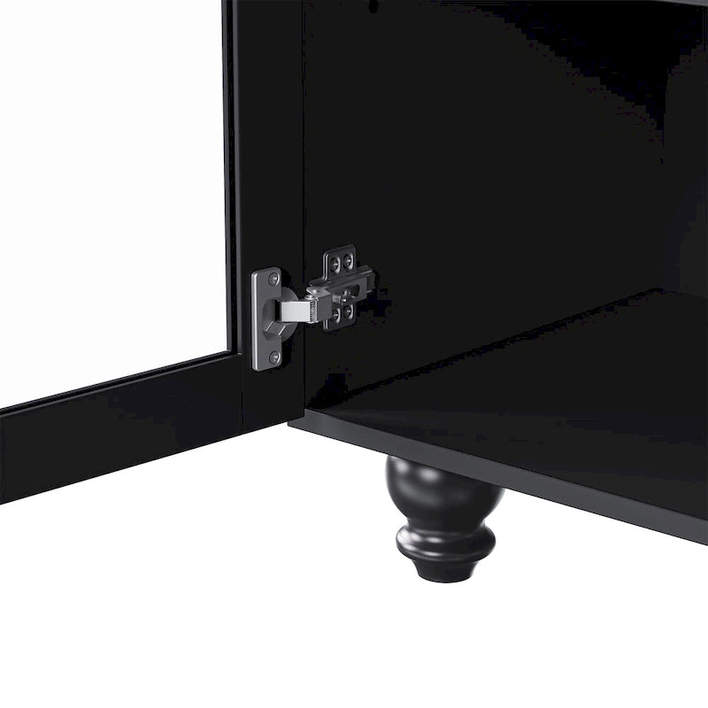 Mobile porta TV da fattoria nero e noce scuro con scaffali e ante in vetro per TV da 70 pollici