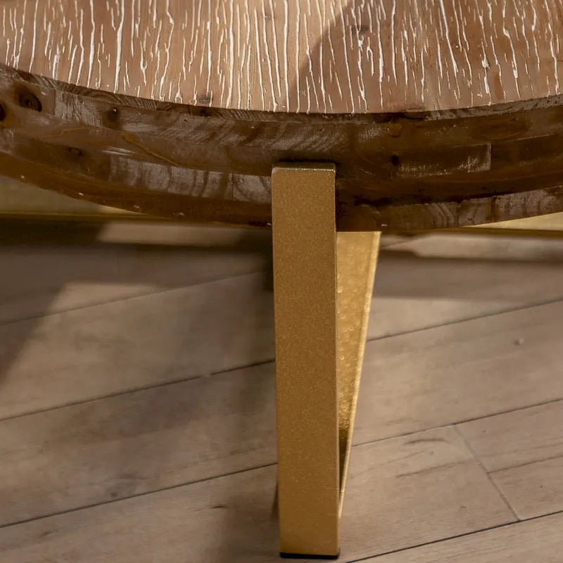 Tavolino Moderno Retrò con Giunzione Rotonda, Tavolino Semplice con Piano in Legno di Abete e Gambe Incrociate Dorate, per Soggiorno