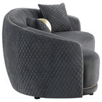 Divano Curvo, 233 cm, Poliestere Grigio Scuro, Rifiniture Oro, 3 Cuscini