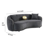 Divano Curvo, 233 cm, Poliestere Grigio Scuro, Rifiniture Oro, 3 Cuscini