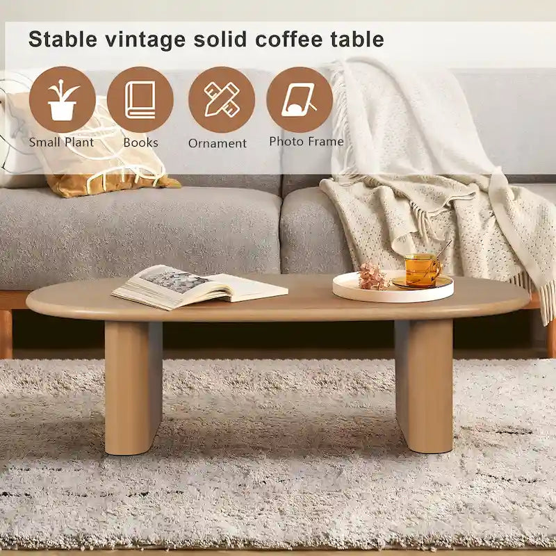 Tavolino da Caffè Moderno Ovale con 2 Gambe Verticali Spesse Bordi Arrotondati, per Soggiorni Nero Antico