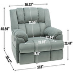 Poltrona reclinabile oversize in tessuto verde con rotazione a 360°, funzione a dondolo e comandi manuali per il massimo comfort