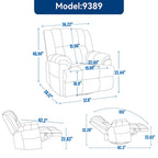 Poltrona reclinabile oversize in tessuto verde con rotazione a 360°, funzione a dondolo e comandi manuali per il massimo comfort