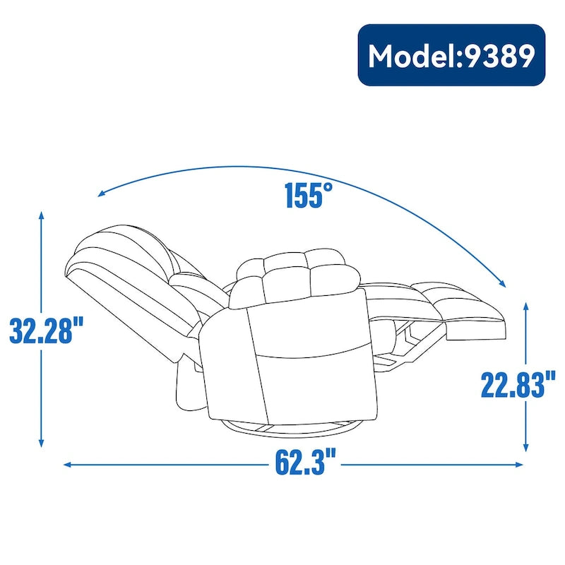 Poltrona reclinabile oversize in tessuto verde con rotazione a 360°, funzione a dondolo e comandi manuali per il massimo comfort