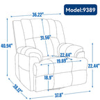 Poltrona reclinabile oversize in tessuto verde con rotazione a 360°, funzione a dondolo e comandi manuali per il massimo comfort