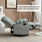 Poltrona reclinabile oversize in tessuto verde con rotazione a 360°, funzione a dondolo e comandi manuali per il massimo comfort