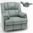 Poltrona reclinabile oversize in tessuto verde con rotazione a 360°, funzione a dondolo e comandi manuali per il massimo comfort