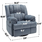 Poltrona reclinabile oversize in tessuto verde con rotazione a 360°, funzione a dondolo e comandi manuali per il massimo comfort
