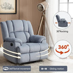 Poltrona reclinabile oversize in tessuto verde con rotazione a 360°, funzione a dondolo e comandi manuali per il massimo comfort