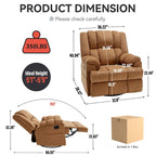Poltrona reclinabile oversize in tessuto verde con rotazione a 360°, funzione a dondolo e comandi manuali per il massimo comfort