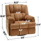 Poltrona reclinabile oversize in tessuto verde con rotazione a 360°, funzione a dondolo e comandi manuali per il massimo comfort