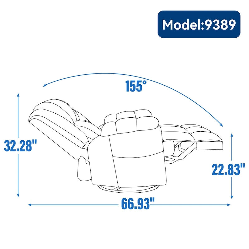 Poltrona reclinabile oversize in tessuto verde con rotazione a 360°, funzione a dondolo e comandi manuali per il massimo comfort