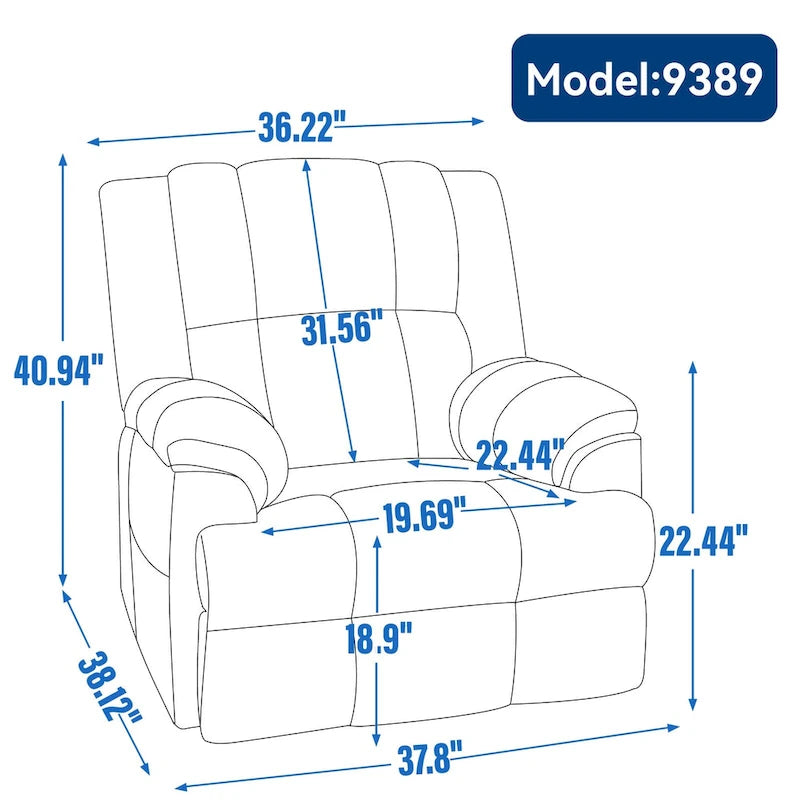 Poltrona reclinabile oversize in tessuto verde con rotazione a 360°, funzione a dondolo e comandi manuali per il massimo comfort
