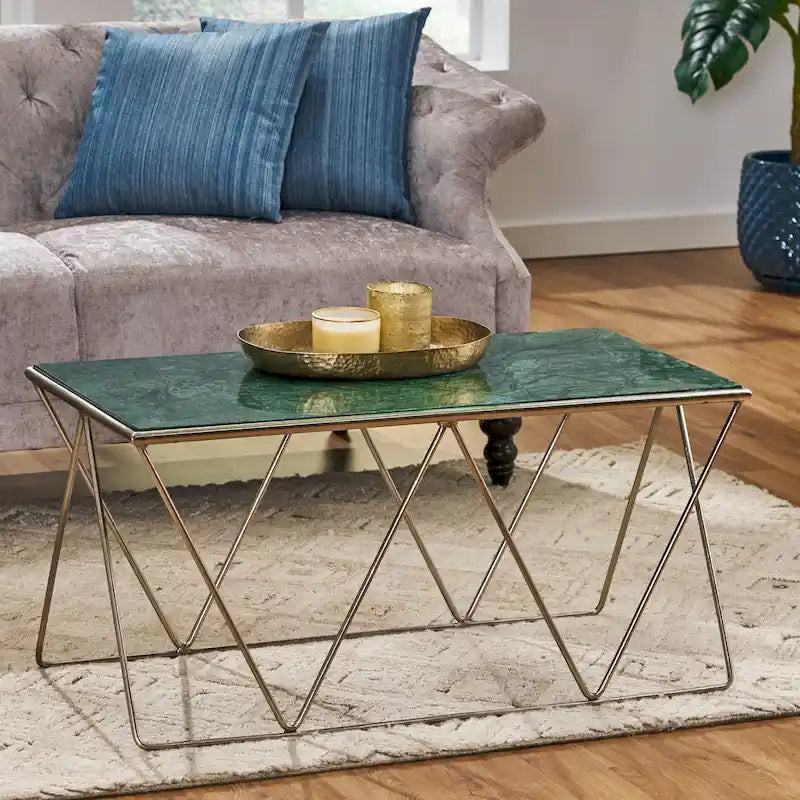 Tavolino da caffè moderno Glam con ripiano in marmo - 94 cm L x 48 cm P x 46 cm A