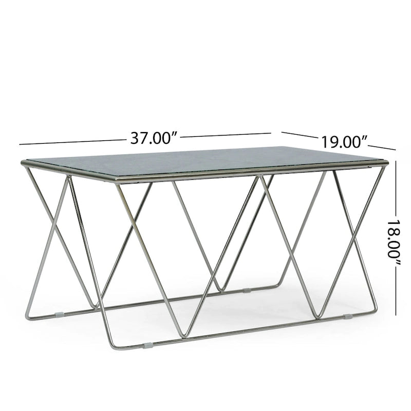 Tavolino da caffè moderno Glam con ripiano in marmo - 94 cm L x 48 cm P x 46 cm A