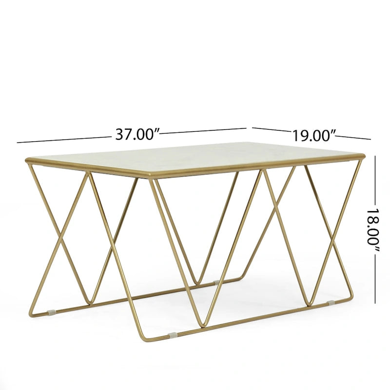 Tavolino da caffè moderno Glam con ripiano in marmo - 94 cm L x 48 cm P x 46 cm A