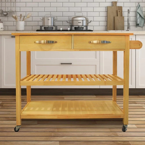 45 Kitchen Island Cart with Wheels, 2 Drawers & Open Storage Shelves - 45 x 17 x 35 inches