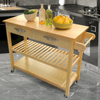 Carrello da Cucina con Ruote, 2 Cassetti e Ripiani Aperti - 114 x 43 x 89 cm