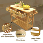 Carrello da Cucina con Ruote, 2 Cassetti e Ripiani Aperti - 114 x 43 x 89 cm