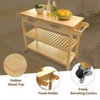 Carrello da Cucina con Ruote, 2 Cassetti e Ripiani Aperti - 114 x 43 x 89 cm