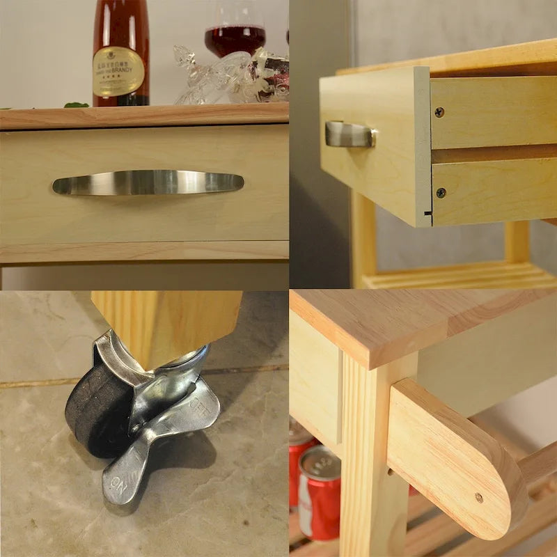 Carrello da Cucina con Ruote, 2 Cassetti e Ripiani Aperti - 114 x 43 x 89 cm