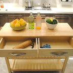 Carrello da Cucina con Ruote, 2 Cassetti e Ripiani Aperti - 114 x 43 x 89 cm