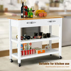 Carrello da Cucina con Ruote, 2 Cassetti e Ripiani Aperti - 114 x 43 x 89 cm