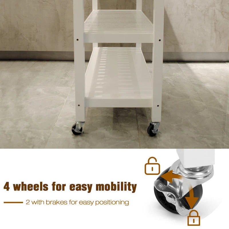 Carrello da Cucina con Ruote, 2 Cassetti e Ripiani Aperti - 114 x 43 x 89 cm