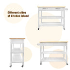 Carrello da Cucina con Ruote, 2 Cassetti e Ripiani Aperti - 114 x 43 x 89 cm