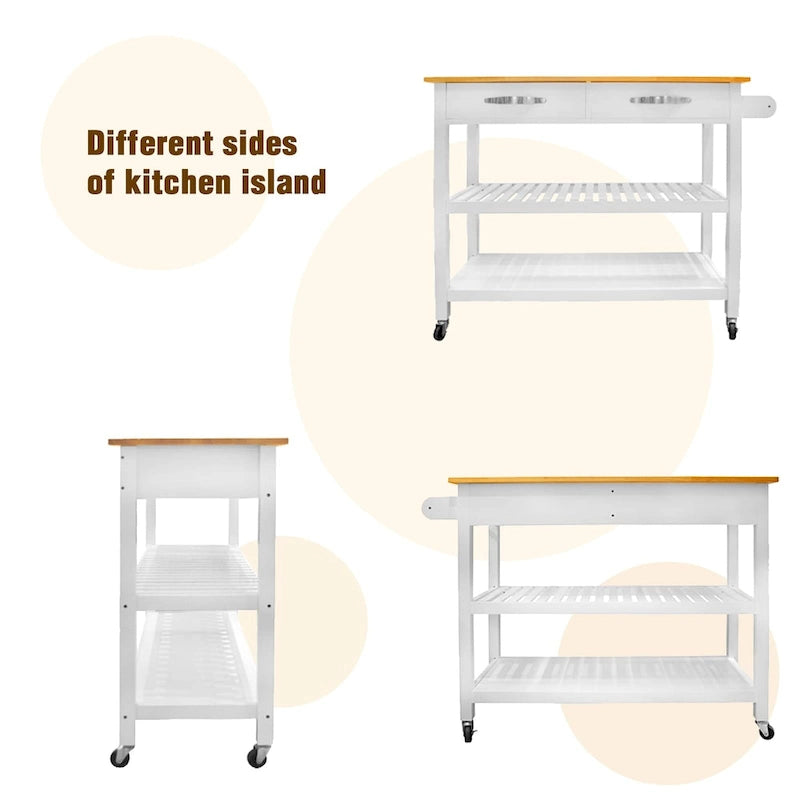 Carrello da Cucina con Ruote, 2 Cassetti e Ripiani Aperti - 114 x 43 x 89 cm