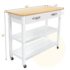 Carrello da Cucina con Ruote, 2 Cassetti e Ripiani Aperti - 114 x 43 x 89 cm
