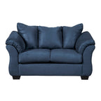 Divanetto in microfibra blu navy con schienale a cuscino