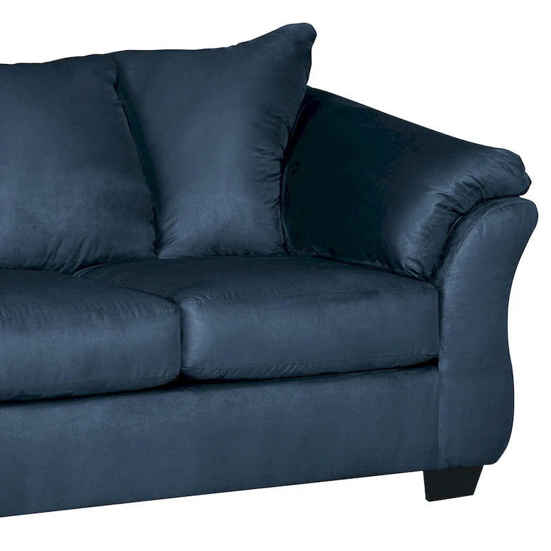 Divanetto in microfibra blu navy con schienale a cuscino