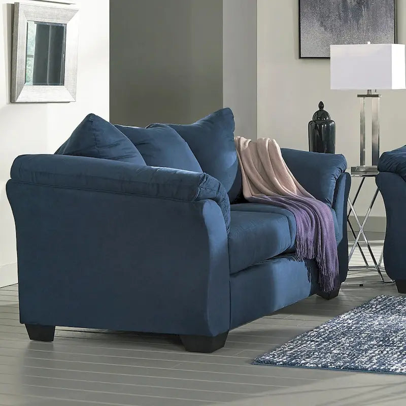 Divanetto in microfibra blu navy con schienale a cuscino