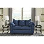 Divanetto in microfibra blu navy con schienale a cuscino