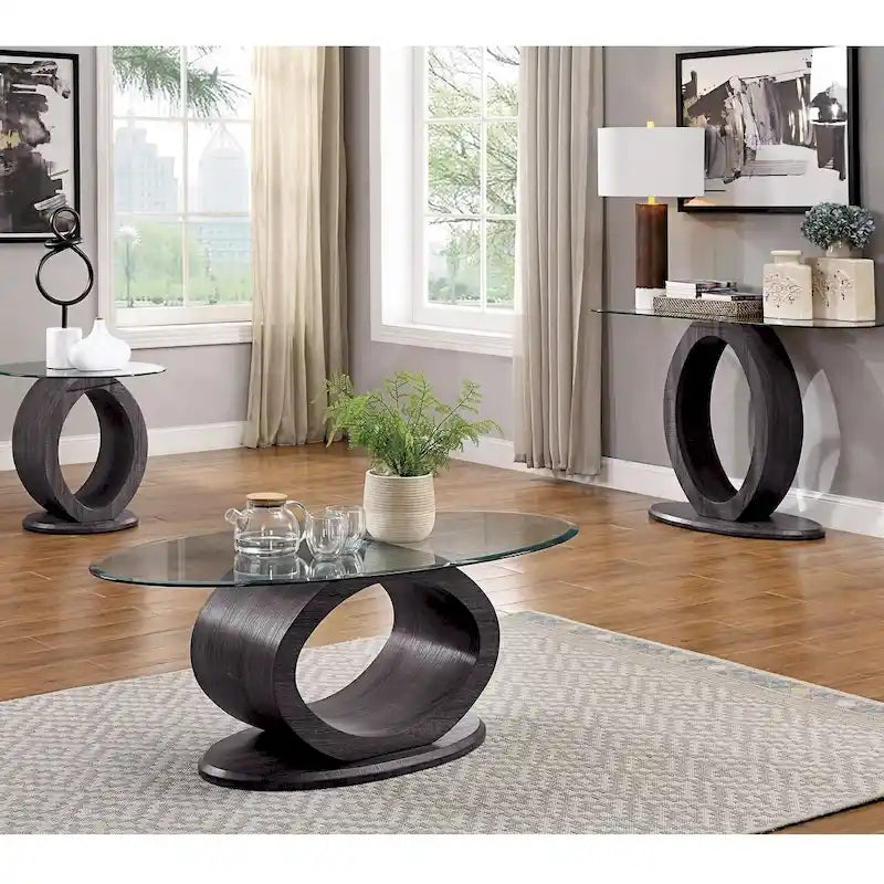 Tavolino laterale contemporaneo grigio da 60 cm con piano in vetro