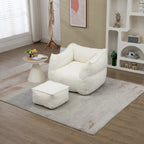 Boucle Upholstered Deep Seat Armless Square Bean Bag Chair with Ottoman