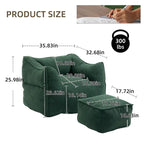Poltrona sacco quadrata senza braccioli imbottita in Bouclé con pouf, seduta profonda