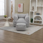 Poltrona sacco quadrata senza braccioli imbottita in Bouclé con pouf, seduta profonda