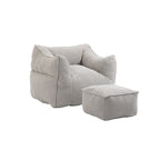 Poltrona sacco quadrata senza braccioli imbottita in Bouclé con pouf, seduta profonda