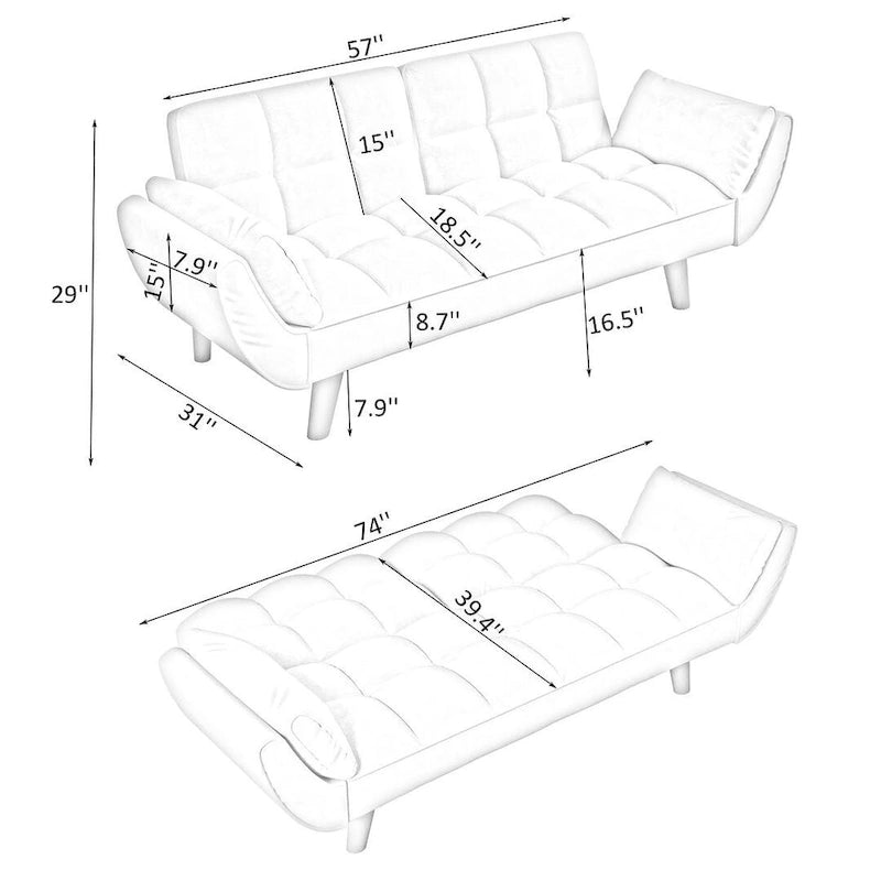 57 divano letto futon, divano pieghevole convertibile reclinabile per soggiorno