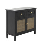 Armadio in legno con 2 cassetti e 2 ante con frontale in rattan - Nero