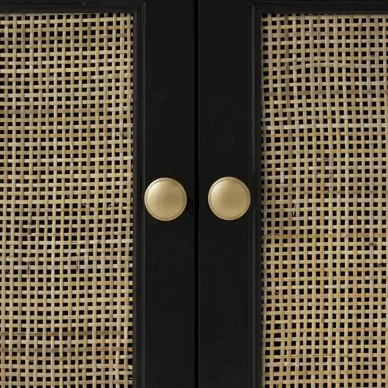 Armadio in legno con 2 cassetti e 2 ante con frontale in rattan - Nero