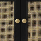 Armadio in legno con 2 cassetti e 2 ante con frontale in rattan - Nero