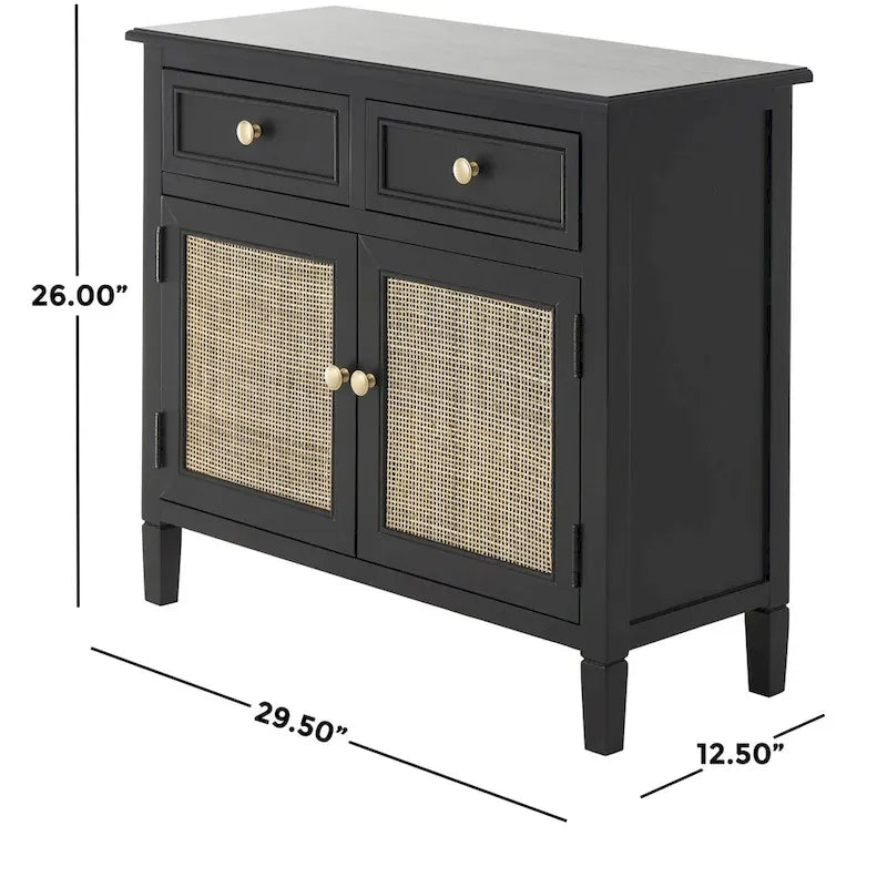 Armadio in legno con 2 cassetti e 2 ante con frontale in rattan - Nero