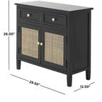 Armadio in legno con 2 cassetti e 2 ante con frontale in rattan - Nero